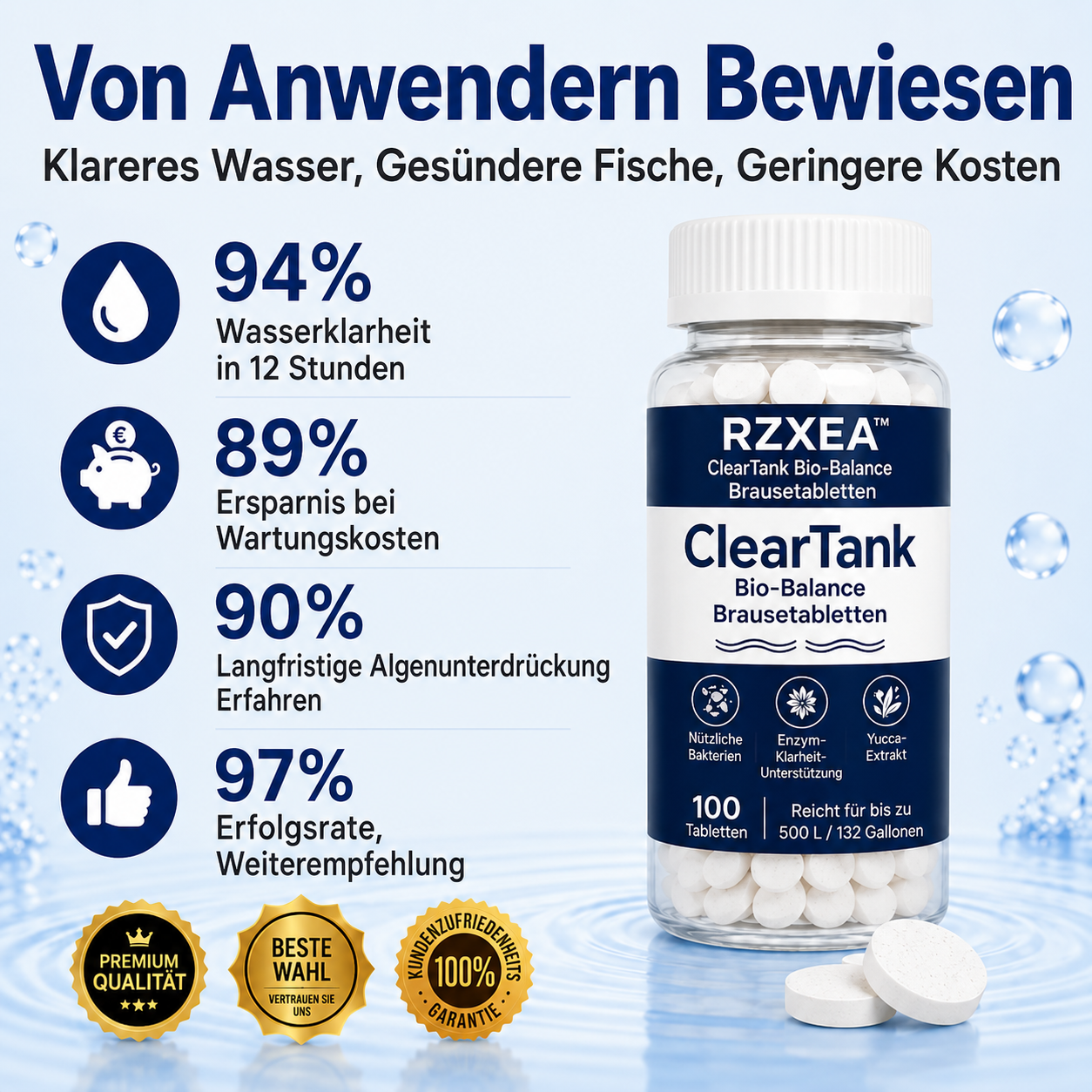 Aquarium-Wasserklärer & Geruchsentferner 5-in-1 | Brausetabletten RZXEA™ ClearTank Bio-Balance